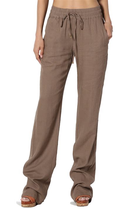 themogan women s s~3x drawstring elastic waist mid rise linen tall long pants