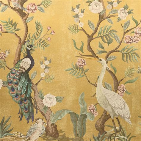 Gold Chinoiserie Wallpaper Mural Feathr Gold Chinoiserie Wallpaper