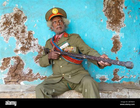 Ethiopian Veteran From The Italo Ethiopian War In Army Uniform Holding