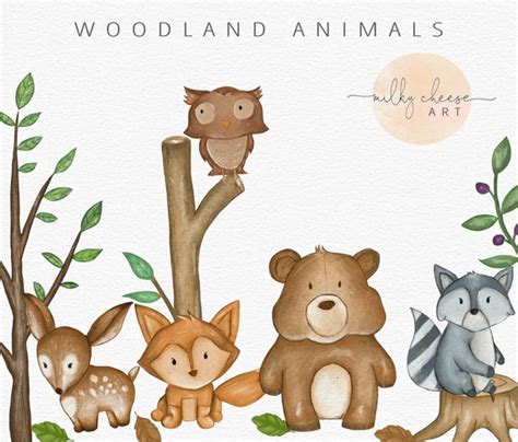 Woodland Animals Clipart Nursery Decor Retro Clipart Etsy