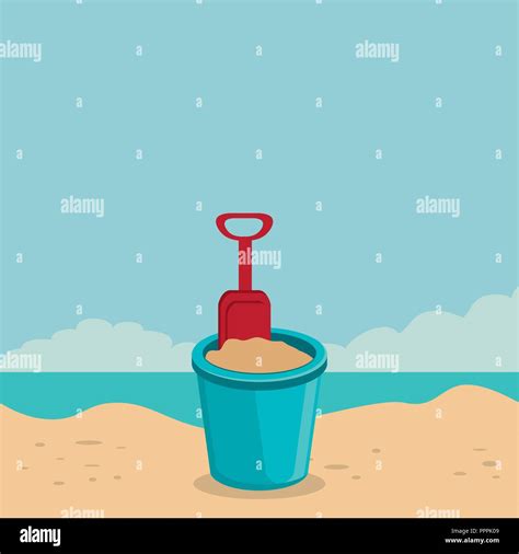 Beach Landscape With Sand Bucket Scene Stock Vector Image And Art Alamy