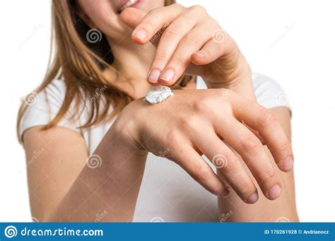 Female Hands Applying Hand Cream Skin Care Stock Photo Image Of