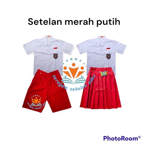 Jual Seragam Sekolah Sd Merah Putih Setelan Atasan Dan Bawahan Shopee