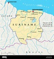 Mapa Político con capital de Surinam, Paramaribo, las fronteras ...