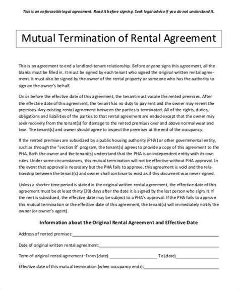 Free Sample Contract Termination Agreement Templates In Ms Word