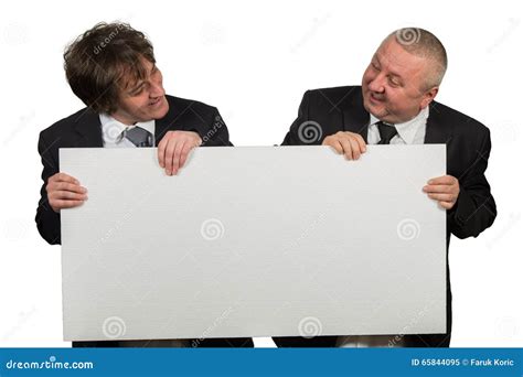 Two Businessmen Holding A Big Blank Sign Stock Image Image Of Advertising Businesspeople