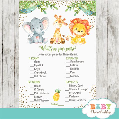 Cute Jungle Safari Animals Dont Say Baby Baby Shower Game Printable