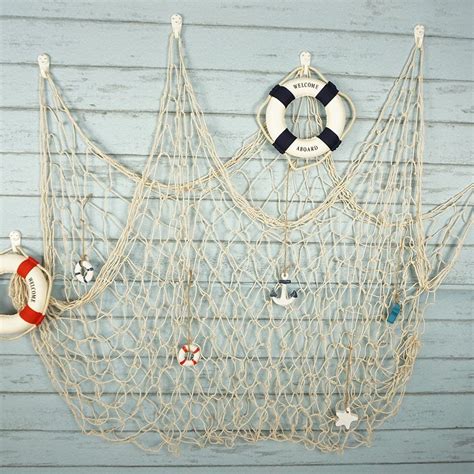 Fishing Net Wall Hangings Decor With Stars Lifebuoy And Anchor
