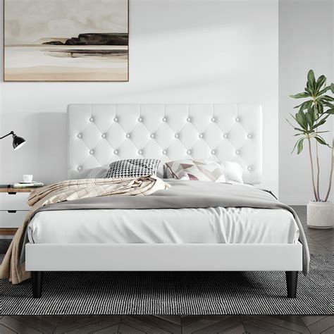 White Faux Leather Tufted Bed