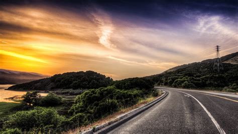 Wallpaper Sunlight Landscape Sunset Hill Sky Road Evening Morning Horizon Highway