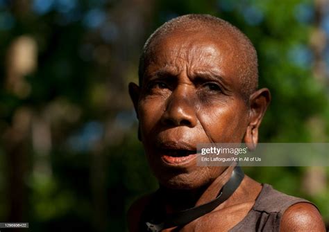 Old Mourning Woman With Shaved Head Milne Bay Province Trobriand