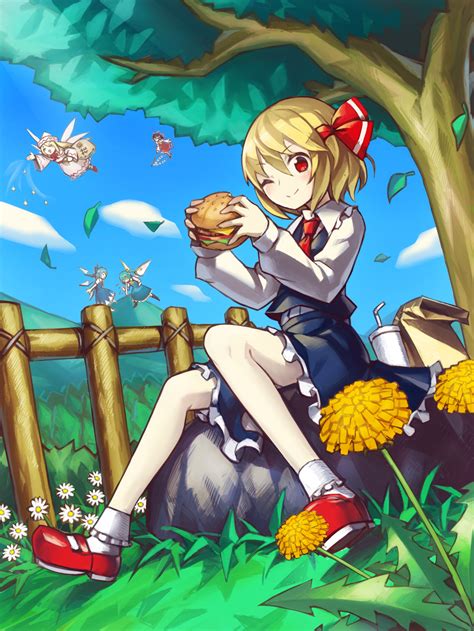 spark621 cirno daiyousei hakurei reimu lily white rumia touhou highres 5girls ascot