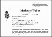 Marianne Weber: Traueranzeige : Westdeutsche Zeitung