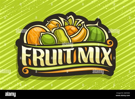 Vector Logo For Fruit Mix Black Badge With Illustration Of Heap