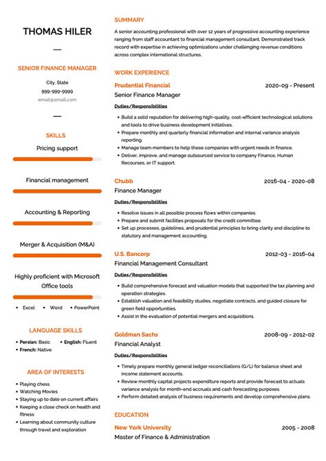 Finance Manager CV Examples Templates VisualCV