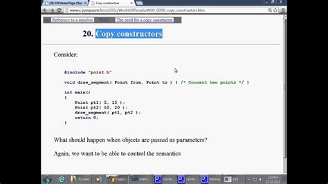 Let us consider a situation where we want to perform several functions by taking into account different parameters in each case. C++ class copy constructor Part 1 - YouTube