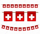 Bandera de guirnalda de suiza sobre fondo blanco, colgar empavesado ...