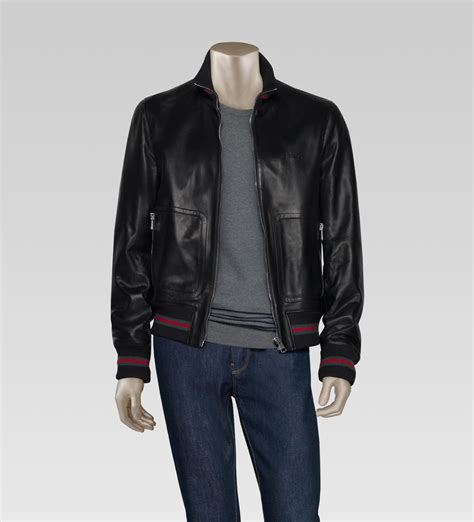 Gucci Black Leather Jacket W Grg Signature Web Detail Sick Jacket