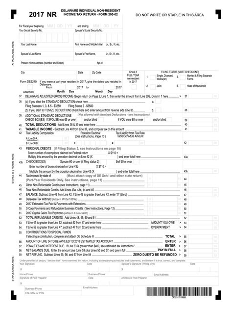 Delaware Non Resident Form 200 02 Fill Out And Sign Printable Pdf