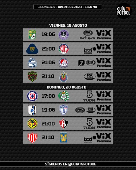 Jornada Liga MX Apertura Fútbol En Vivo México Guía TV Liga MX