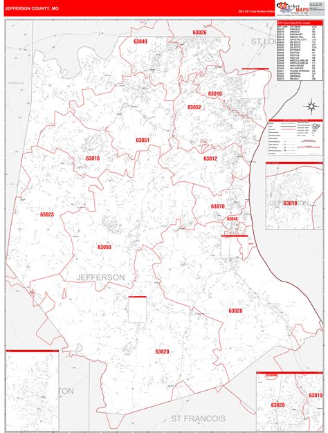 Jefferson County Al Zip Code Wall Map Red Line Style By Marketmaps