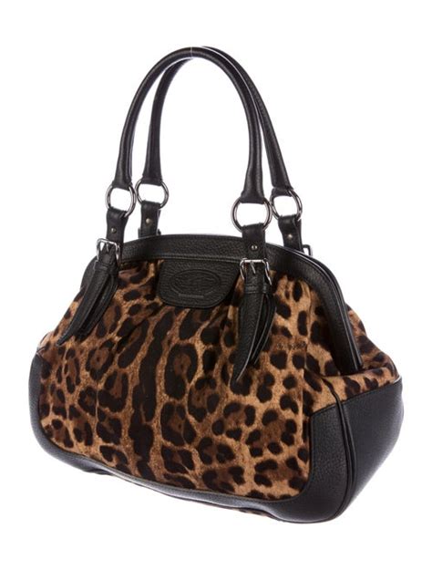 Dolce And Gabbana Leather Trimmed Leopard Print Shoulder Bag Handbags