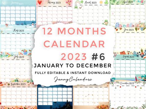 Editable And Printable 2023 Calendar January To December 2023 Etsy