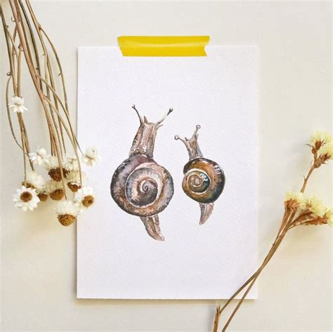 Slow And Steady Snails Watercolor Art Print Nature Art Work Etsy