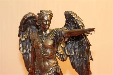 Bronze Sculpture Of Archangel Michael With Wings And Sword Stock Image