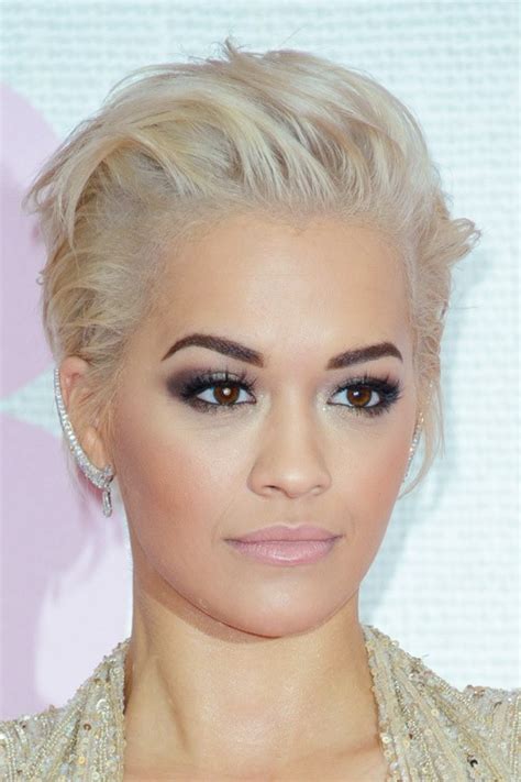Rita Ora Straight Platinum Blonde Mohawk Undercut