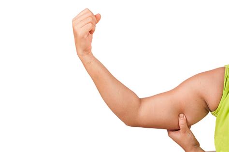 Women Show Fat Wrinkle Of Armpit Isolate Background Stock Photo