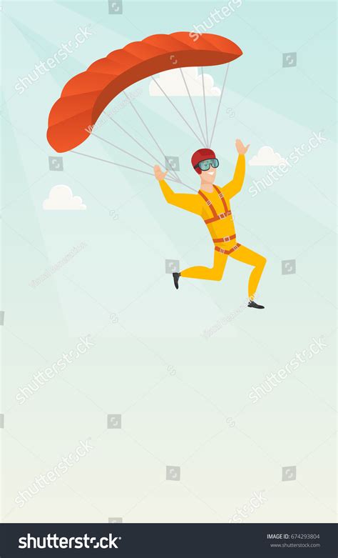 Caucasian Skydiver Flying Parachute Young Happy Stock Vector Royalty