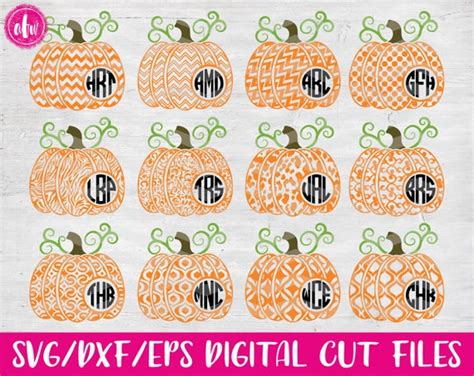 Monogram Pattern Pumpkins Svg Dxf Eps Halloween Cut