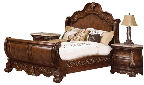 Cherry Finish Wood King Sleigh Bedroom Set 3pcs Traditional Cosmos