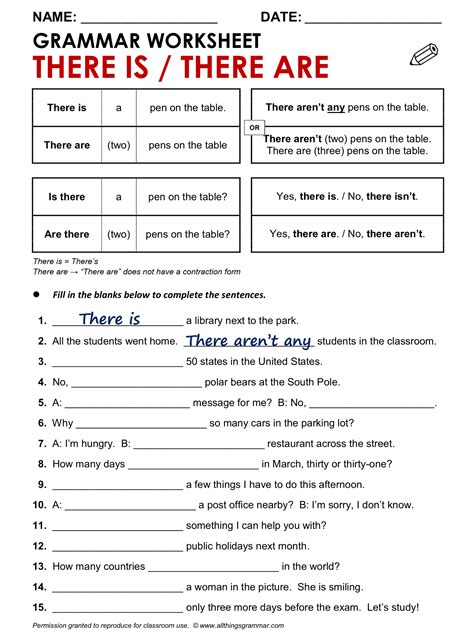 English Grammar Worksheet There Is There Are