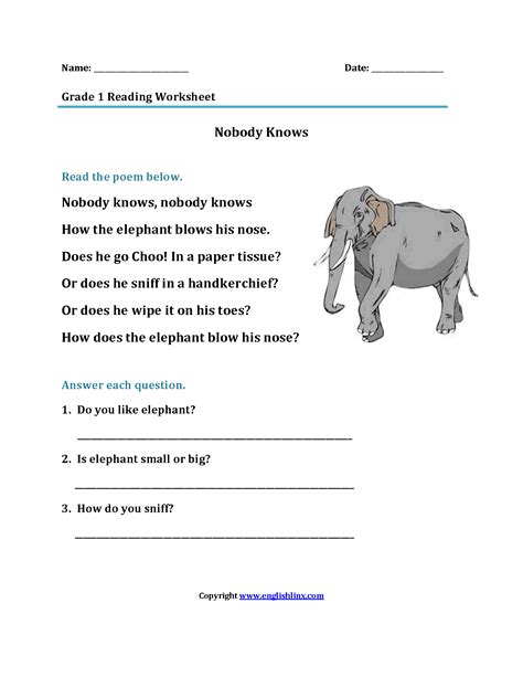They learn to ask questions, pinpoint the main idea, key features, character traits and compare and contrast stories. Reading Worksheets | First Grade Reading Worksheets