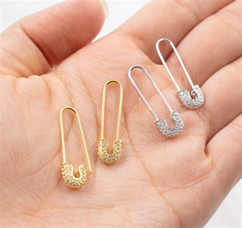 Safety Pin Earrings Sterling Silver 925 18k Gold Plated Etsy
