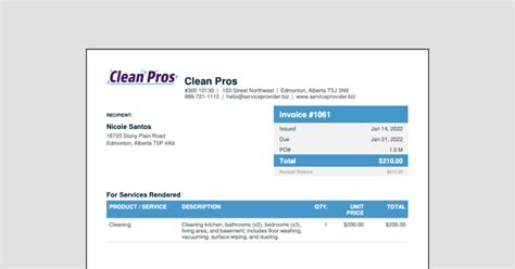 Free Cleaning Invoice Template Edit And Download Jobber