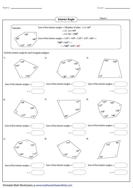 Žb is inscribed in (q. Find the interior angle of each polygon | Angles worksheet ...