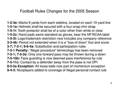 Ppt 2005 Nfhs Football Rule Changes Editorial Changes And Points Of