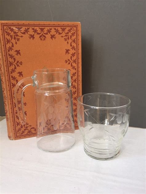 Vintage Etched Glass And Jug Set Bedside Water Carafe And Etsy