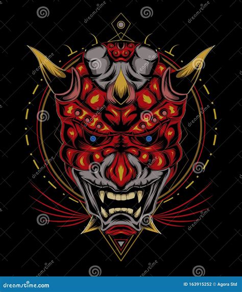 Kabuki Illustration Red Devil Face Illustration Head Of Red Demon