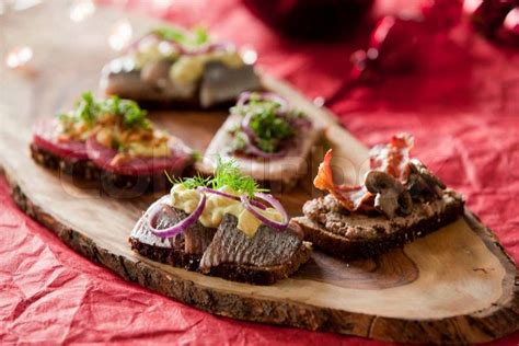 Selection Of Traditional Danish Christmas Food For Lunch Stock Photo