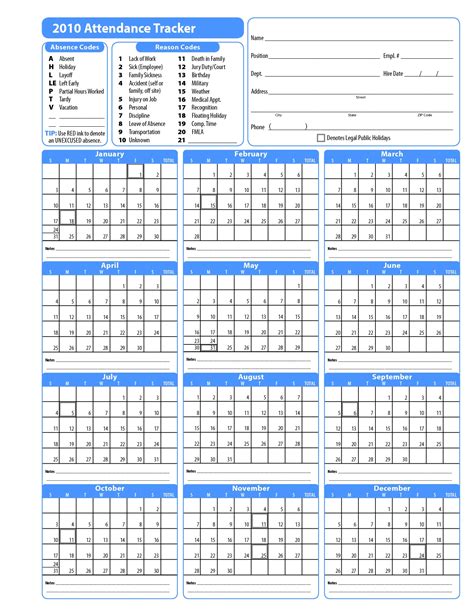 Attendance Calendars For Employee Template 787