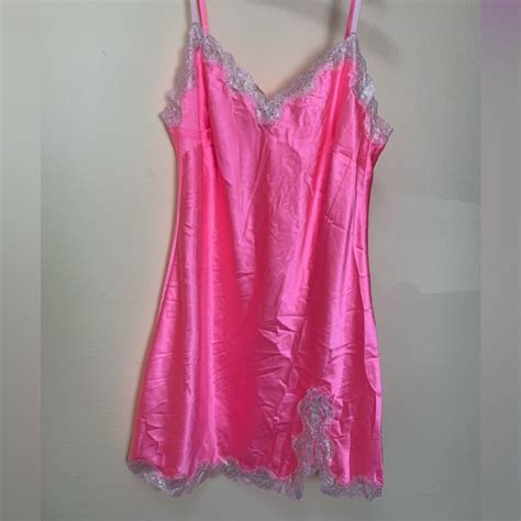 Victorias Secret Intimates And Sleepwear Victorias Secret Satin Hot Pink Slip Nightgown