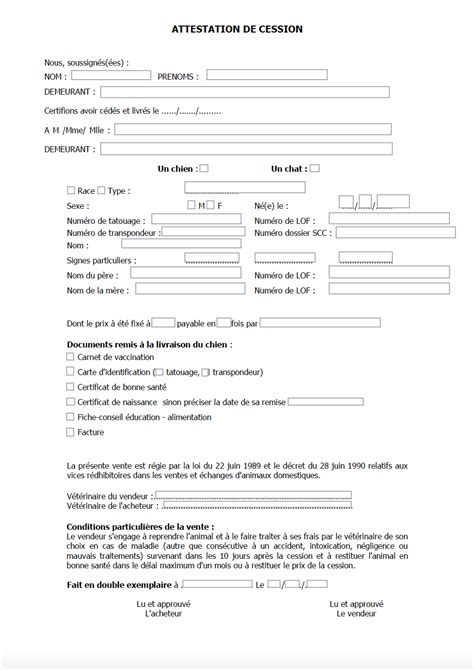 Comment Obtenir Une Attestation De Cession De Chat Modèle Gratuit