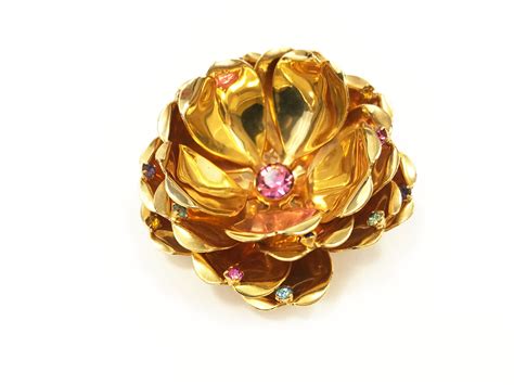 Vintage Flower Pin Shiny Gold Tone 3d Flower Pin With Layered Petals