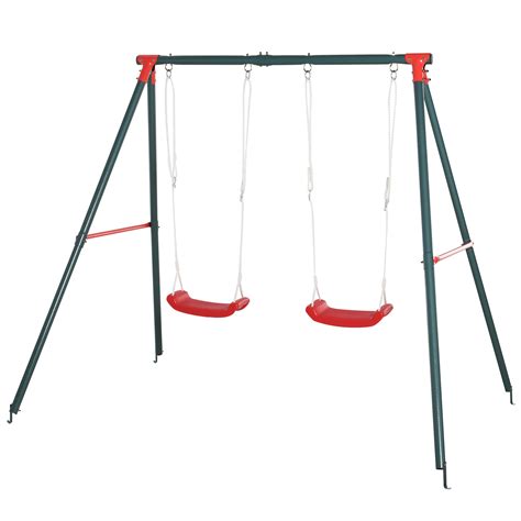 Outsunny Metal Swing Set 2 Seater With Adjustable Rope Heavy Duty A