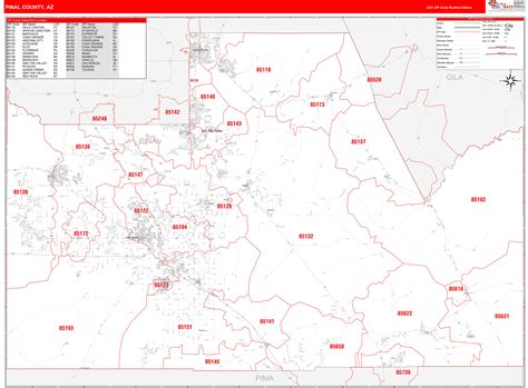 Pinal County Az Zip Code Wall Map Red Line Style By Marketmaps Mapsales