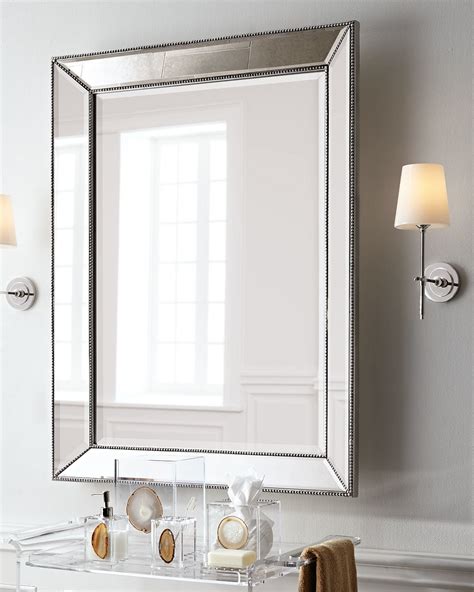 Large Framed With Beaded Wall Mirror With Angled Beveled Mirror Frame